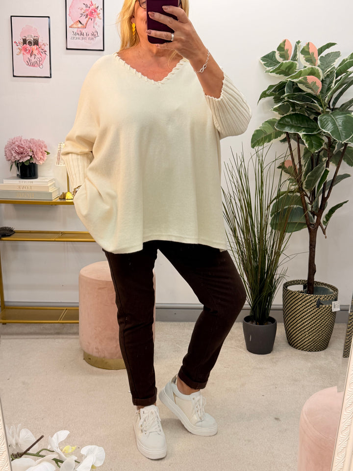 Ladies Fashion Oversize Slouch Jumper - Pink, Black, Beige & Brown