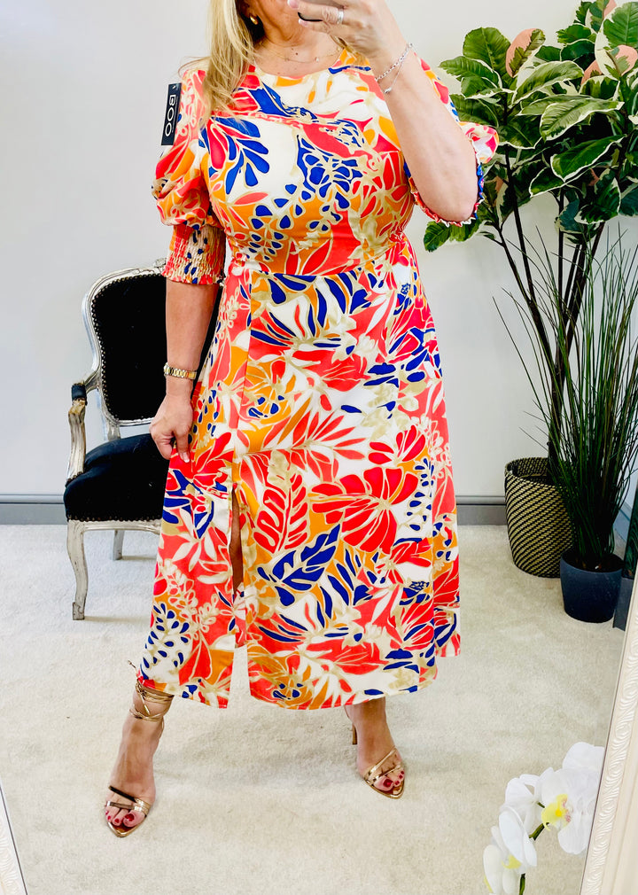 The CALIFORNIA orange and blue dress - size 8 only