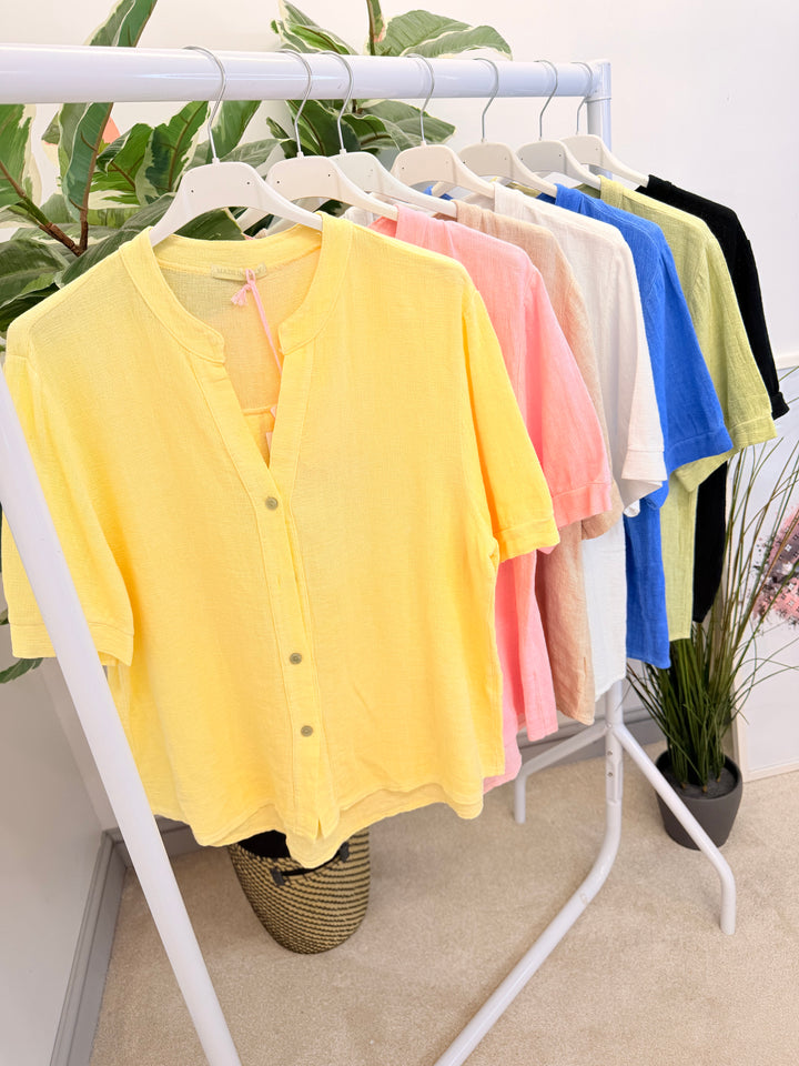 Ladies Fashion Tea Bag Linen Button Up Shirt Top
