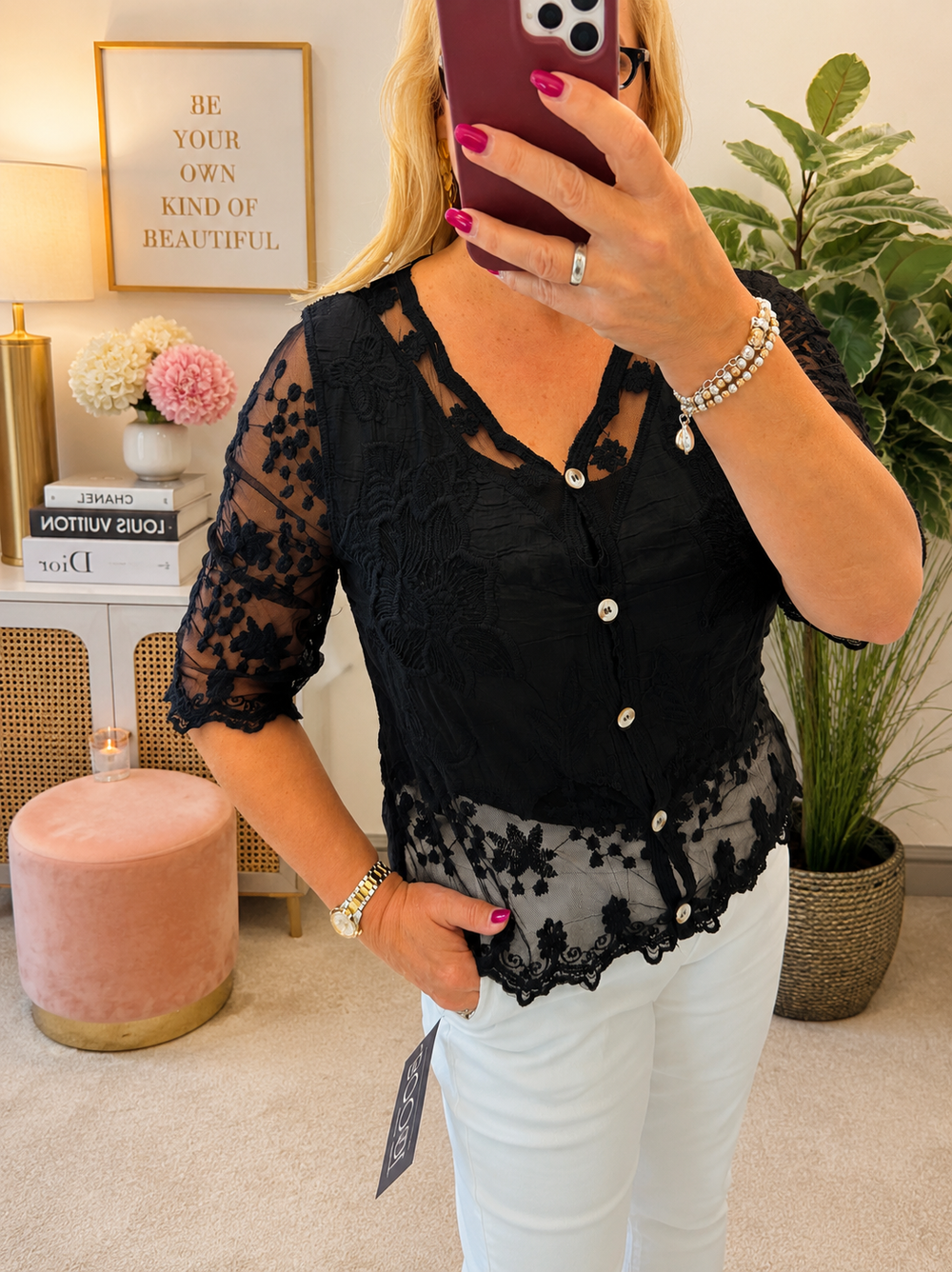 Ladies Fashion Pretty Lacy Bolero Cardigan - Black & White