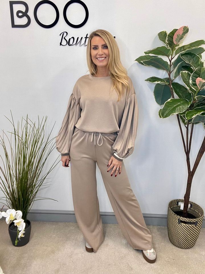 LADIES SCUBA STRAIGHT LEG TROUSER CO ORD SET - BLACK, MOCHA, BROWN