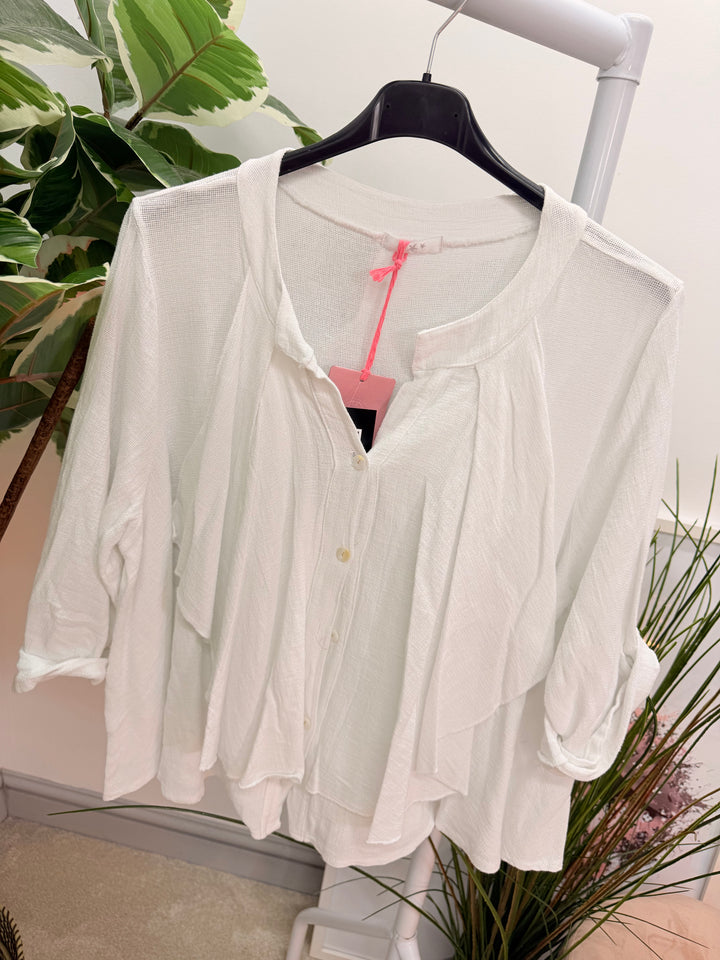 Ladies Fashion Waterfall Teabag Linen Top - lime, blue, turquoise, white, beige