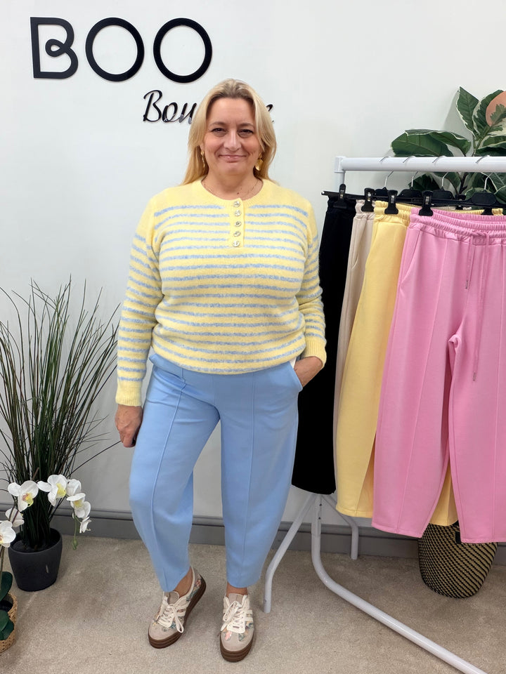 Ladies Fashion Carrot Leg Trousers - beige, pink, blue, black & lemon