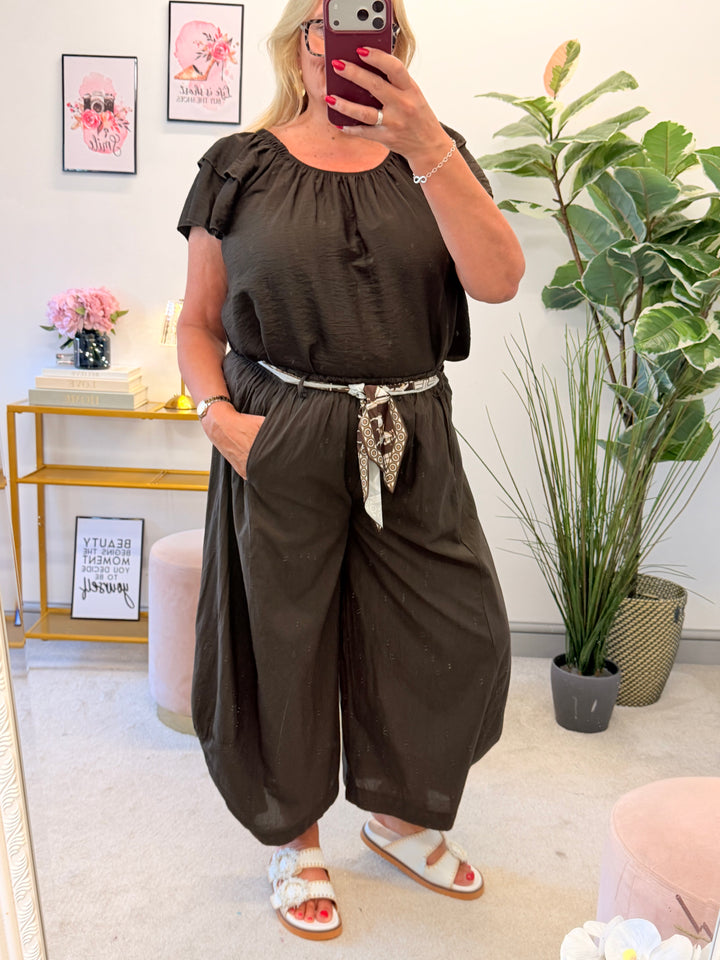 Ladies Cotton Barrel Leg Trousers - Brown, Black, Khaki & Denim Blue