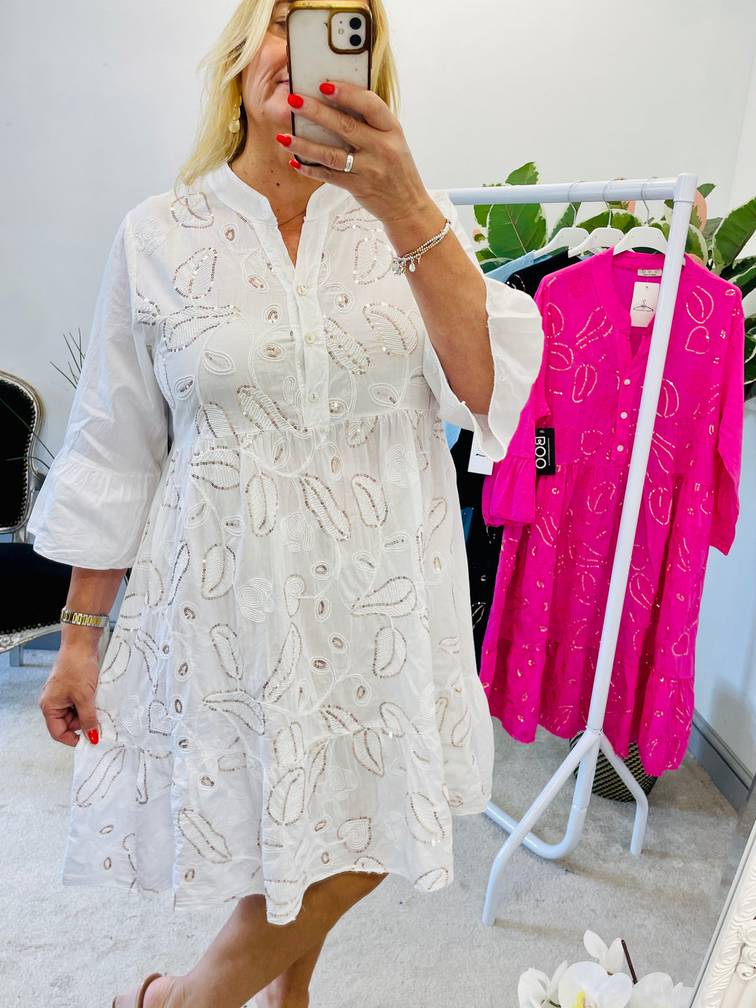 LADIES SUMMER SWING SEQUIN DRESS - WHITE, BLACK, PINK, BLUE