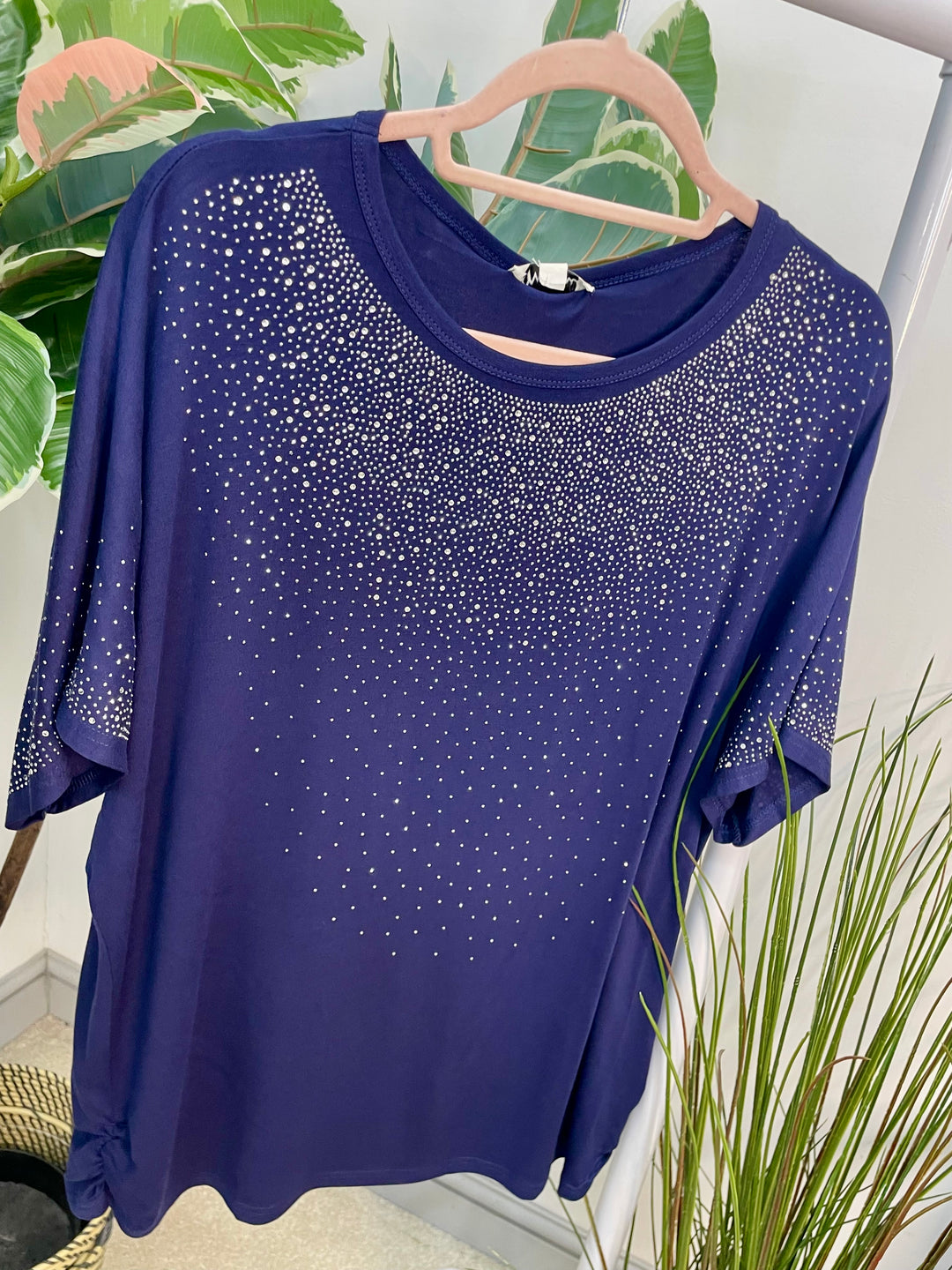 LADIES LOOSE FIT SPARKLY TEE T SHIRT - NAVY, BLACK, BERRY