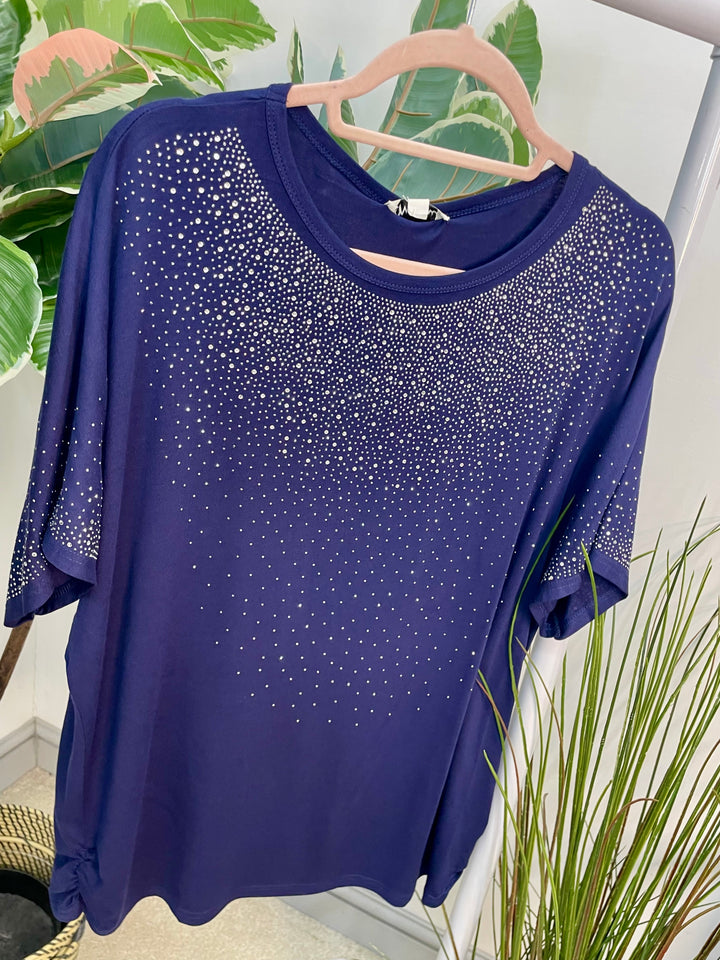 LADIES LOOSE FIT SPARKLY TEE T SHIRT - NAVY, BLACK, BERRY