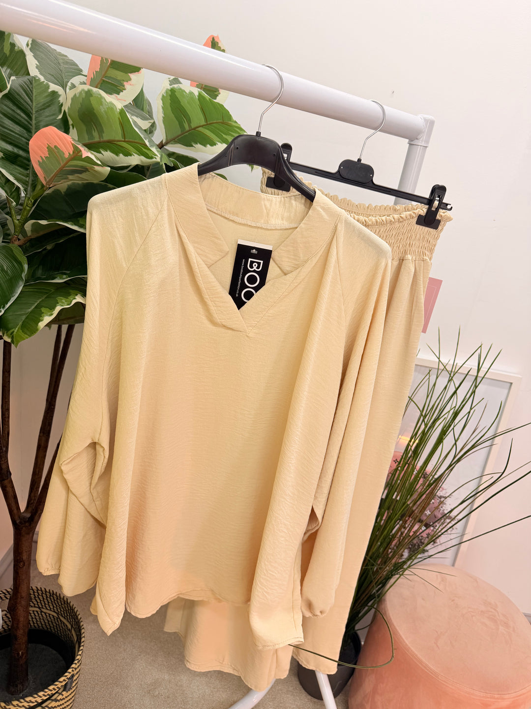 Ladies Fashion Wide Leg Trouser Co Ord Set - lemon, black, navy & beige