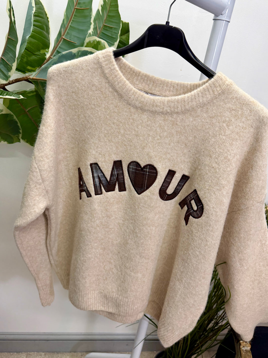LADIES KNITTED AMOUR JUMPER - BEIGE, BROWN & BERRY