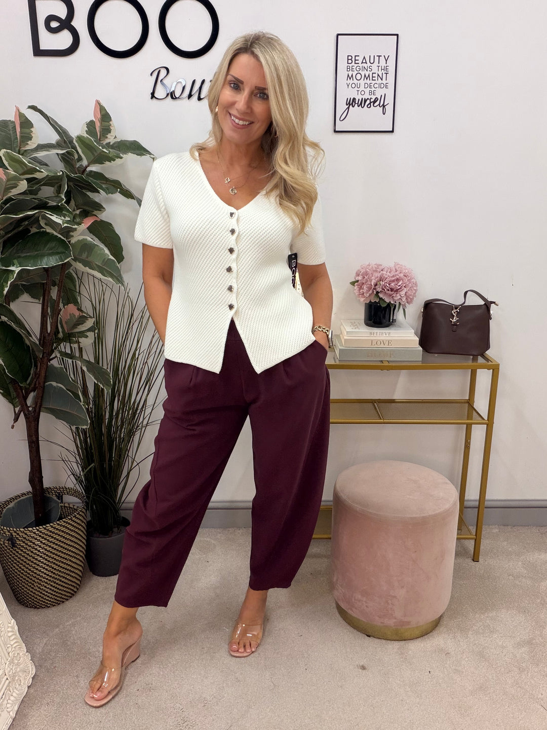 Ladies Fashion Balloon Leg Trousers - Black, Beige, Mocha, Wine & Brown