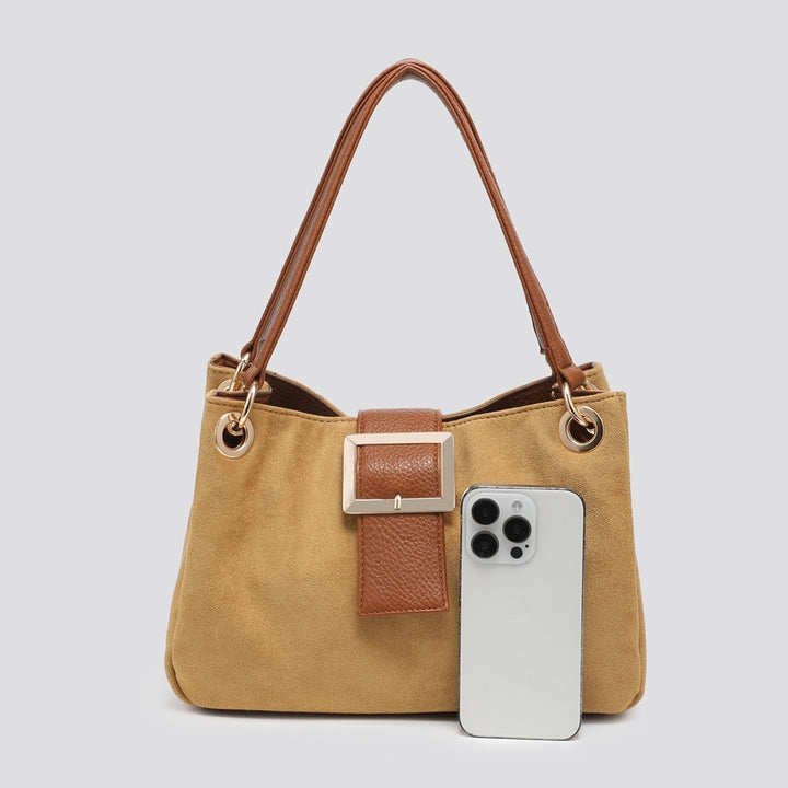 Ladies Fashion Faux Suede Small Tote Handbag - black, wine, cream, camel, orange, brown
