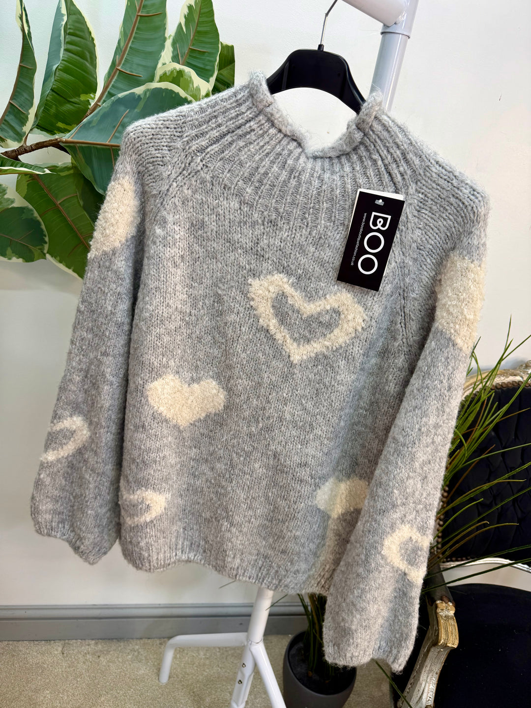 LADIES FASHION CHUNKY KNIT HEART JUMPER - PINK, BLUE, BEIGE & GREY