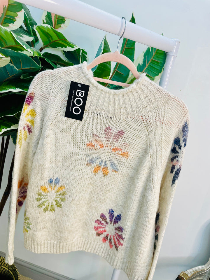 LADIES CONTRAST KNIT JUMPER - PINK, KHAKI & BEIGE