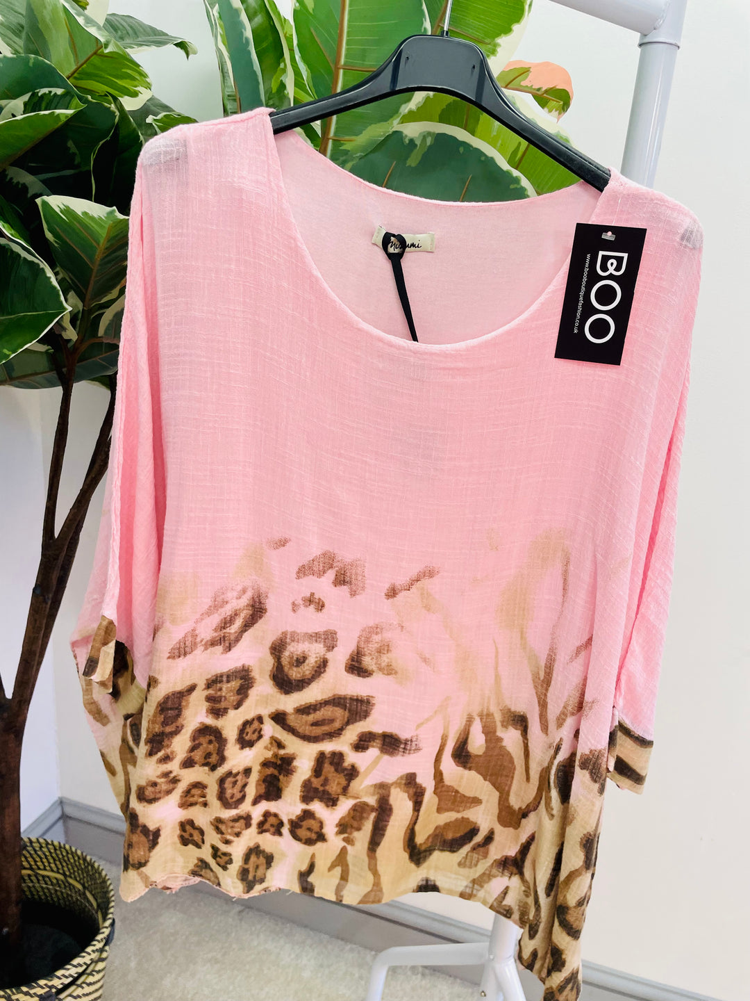 LADIES WOMENS LOOSE FIT ANIMAL LEOPARD PRINT SUMMER TOP - PINK, WHITE, BLUE