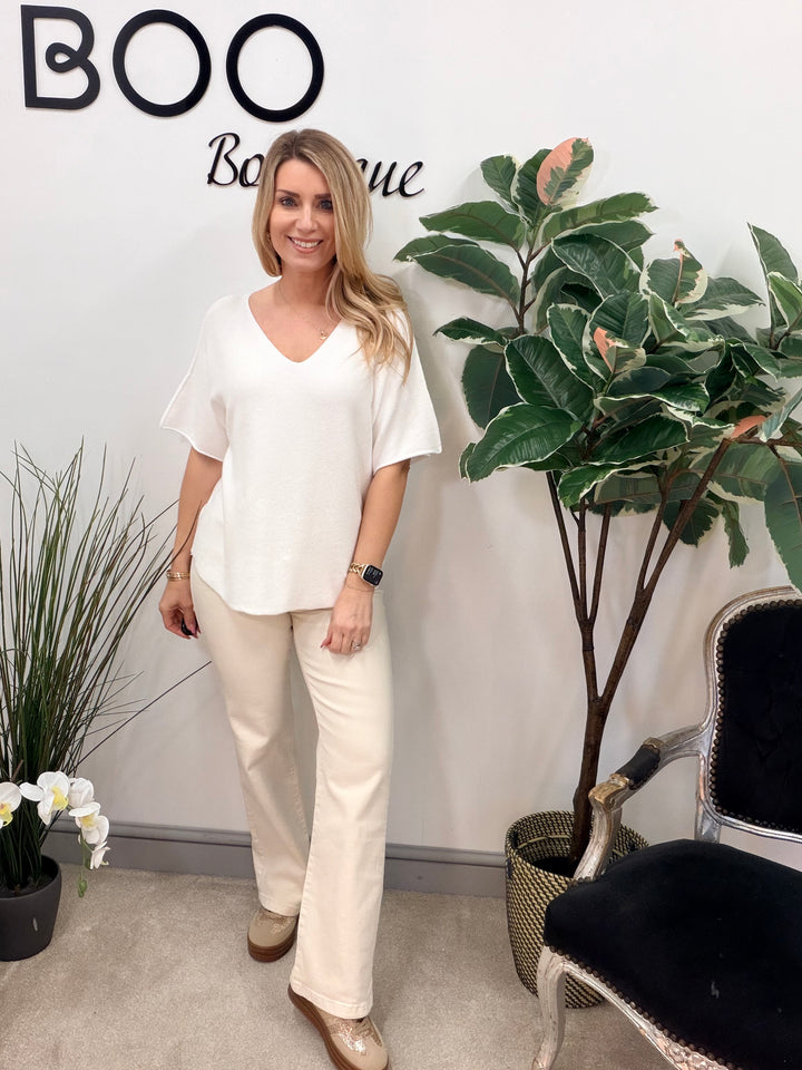 Ladies Short Sleeve Jumper - pink, white, mint, beige, black, coral, lemon