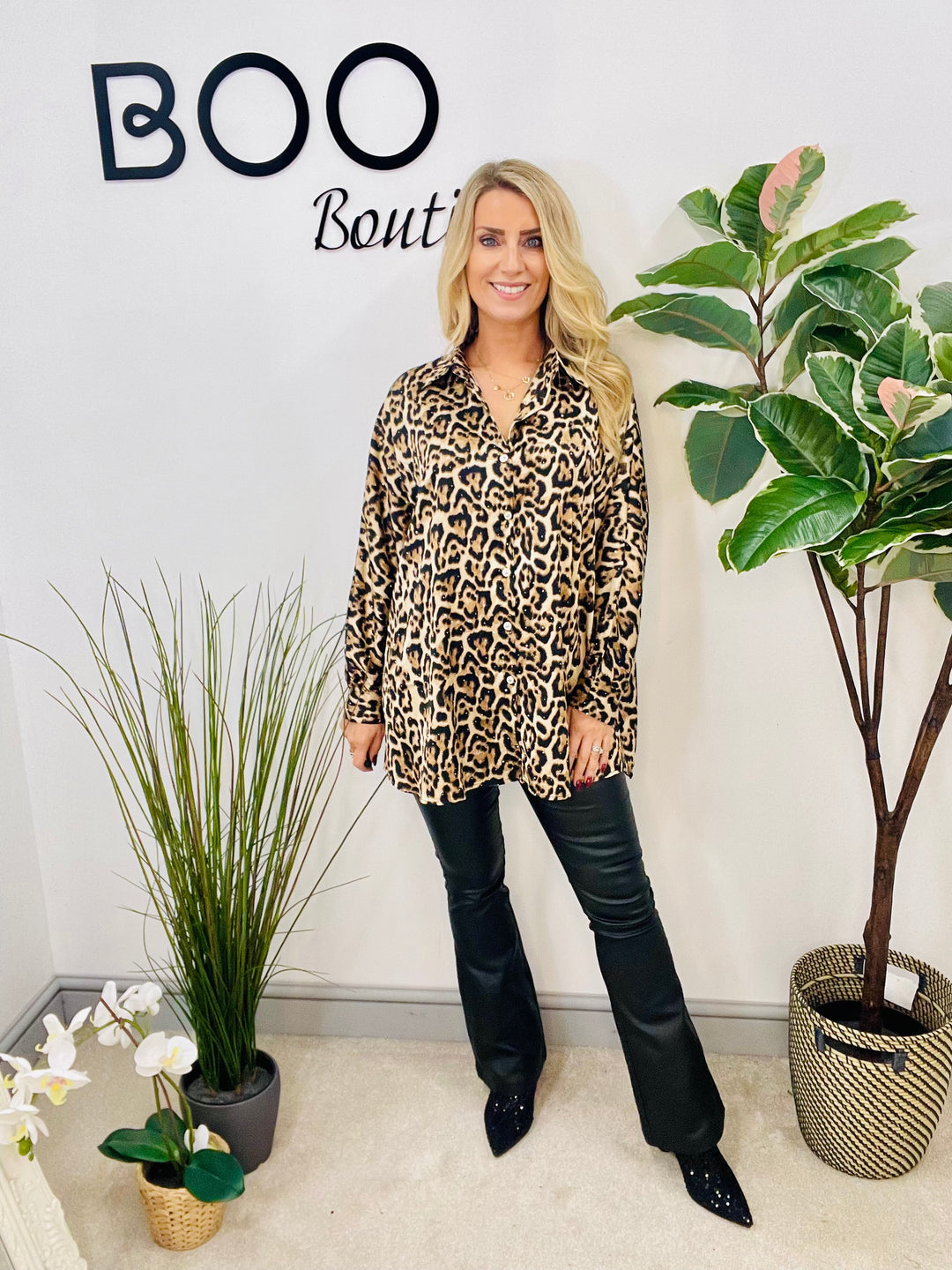 LADIES SPARKLY LEOPARD ANIMAL PRINT SHIRT BLOUSE