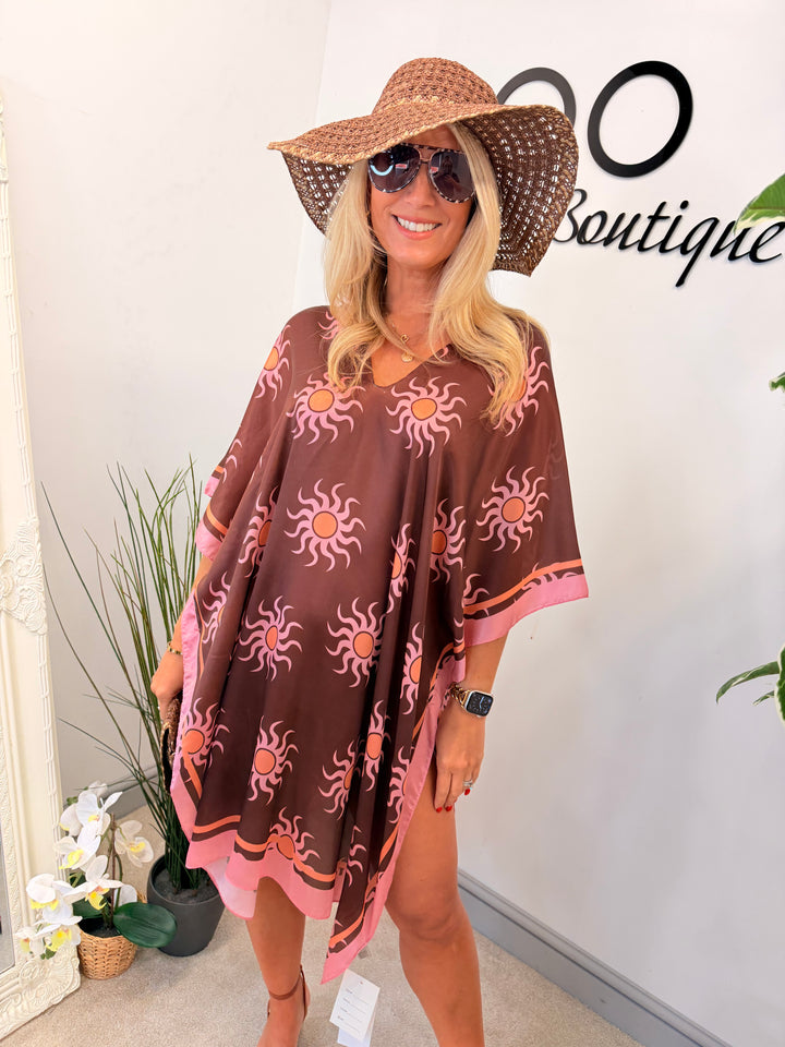 Ladies Fashion Silky Sun Print Kaftan Beach Cover Up Top 