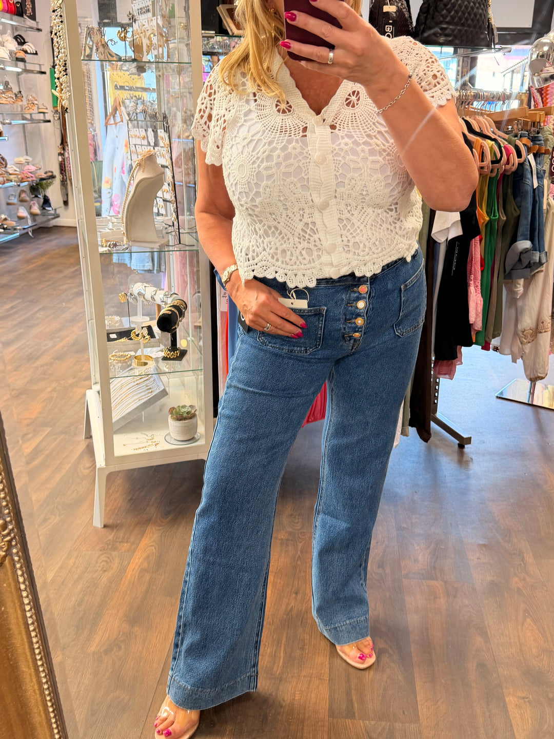Ladies Blue Denim Wide Leg Jeans