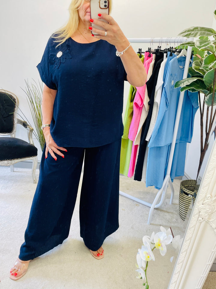 LADIES WIDE LEG TROUSER CO ORD SET 