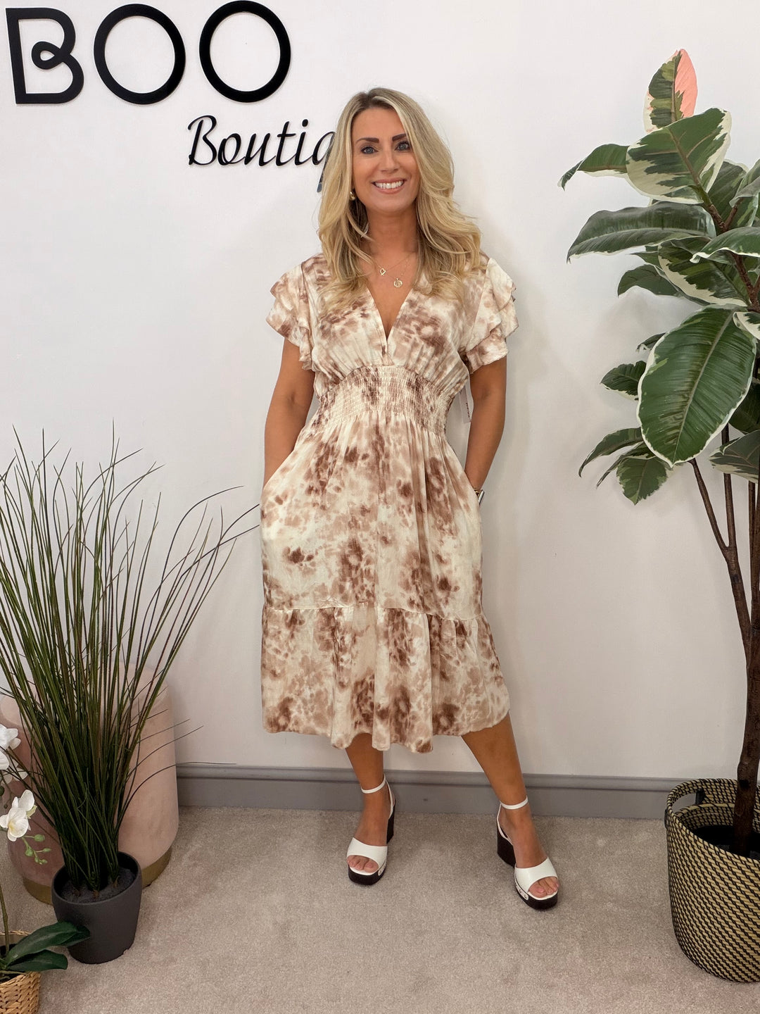 Ladies Tie Dye Summer Day Dress - Pink, Blue, Beige & Green