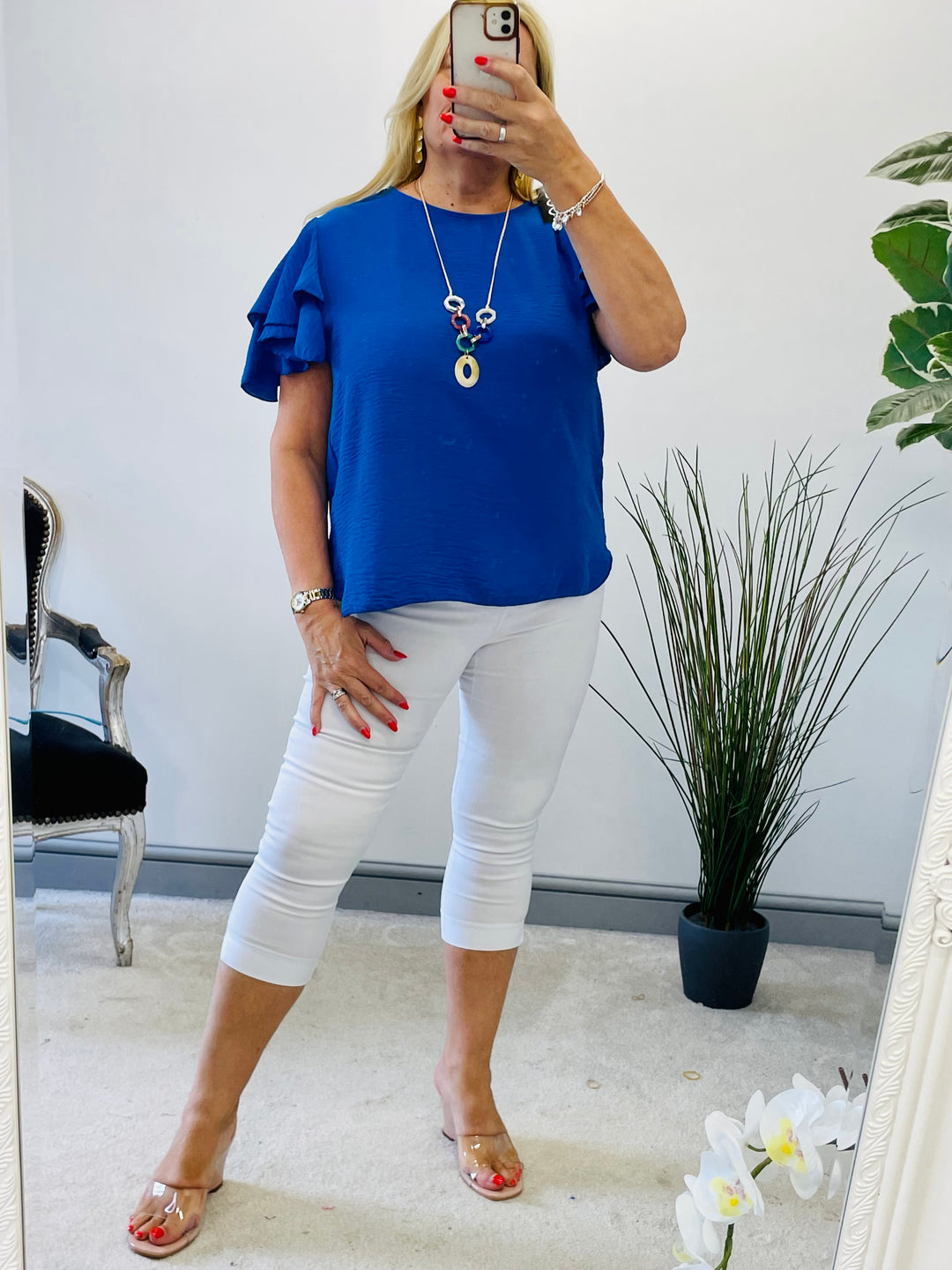 LADIES FRILL SHORT SLEEVE SUMMER TOP