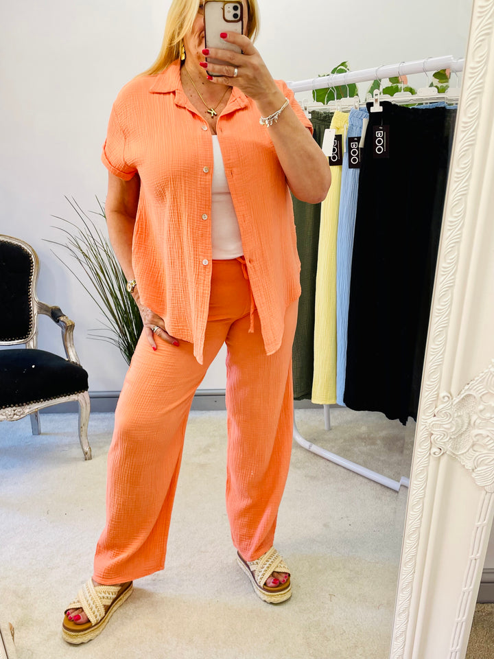 LADIES SUMMER CHEESECLOTH WIDE LEG PALAZZO TROUSERS