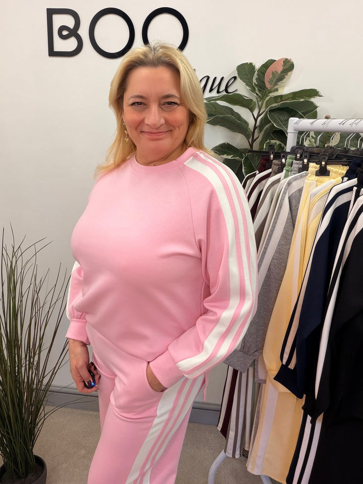 Ladies Fashion Wide Leg Tracksuit co ord set pink