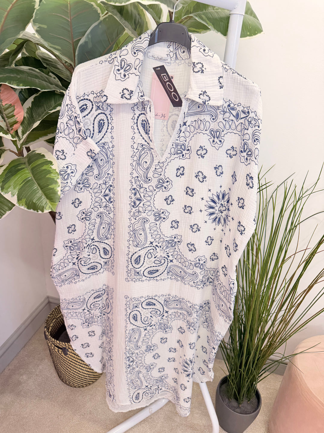 Ladies Cheesecloth Bandana Print Shift Summer Dress - Pink, White, Navy, Lemon & Orange