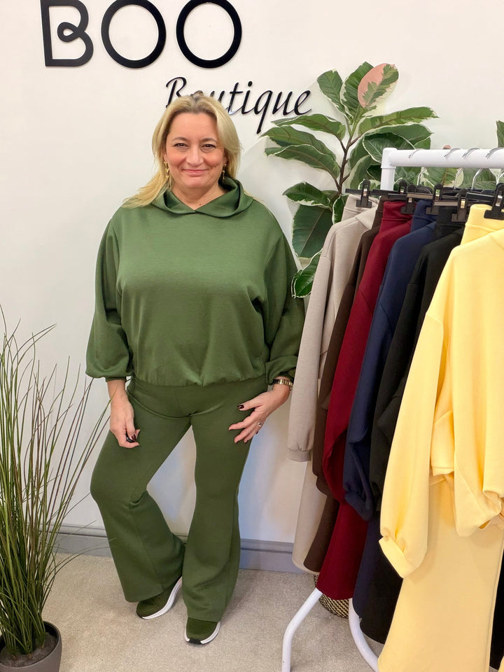 Ladies Fashion Flared Leg Tracksuit Co ord set khaki