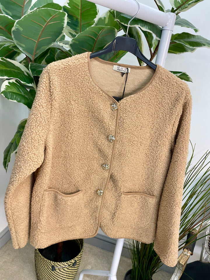 LADIES BOUCLE BOLERO JACKET - CREAM, BEIGE, BLACK, BROWN, KHAKI