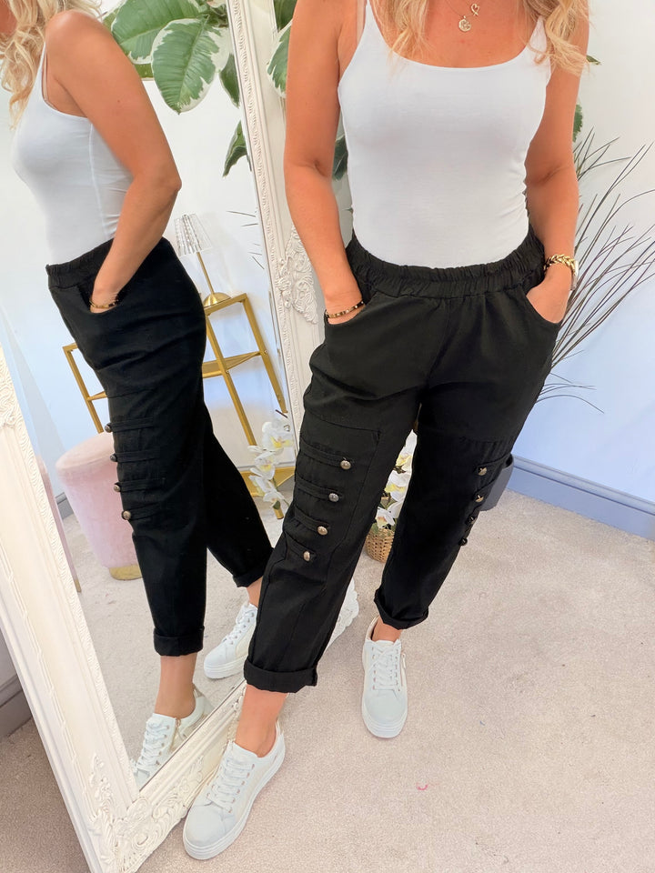 Ladies Fashion Military Magic Stretch Trousers - Black, Brown, Khaki & Beige