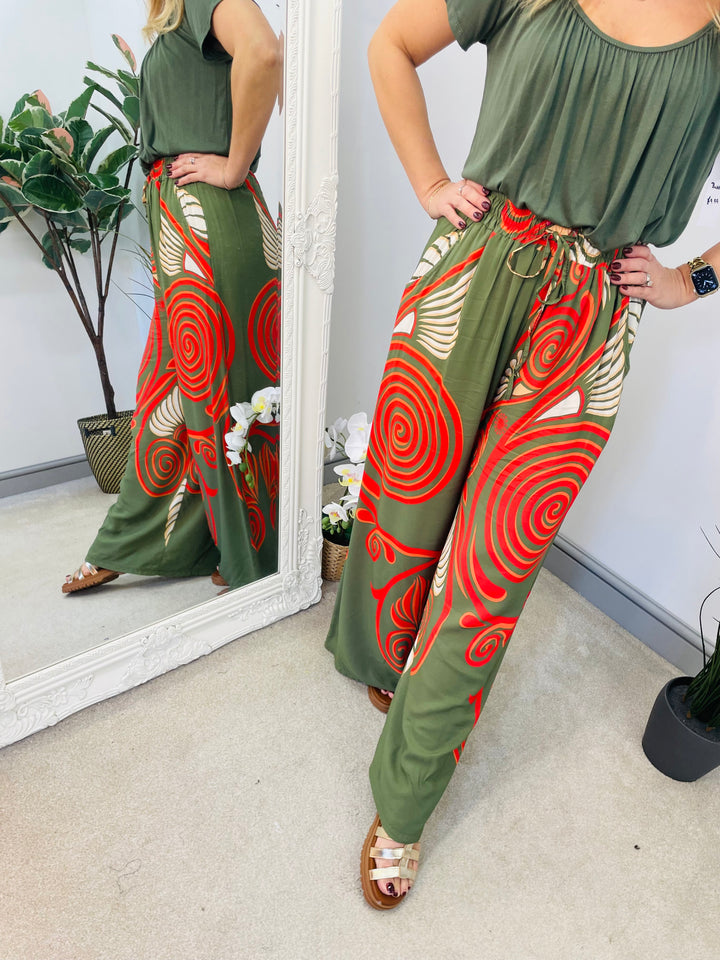 LADIES WOMENS KHAKI WIDE LEG PALAZZO PANTS TROUSERS 