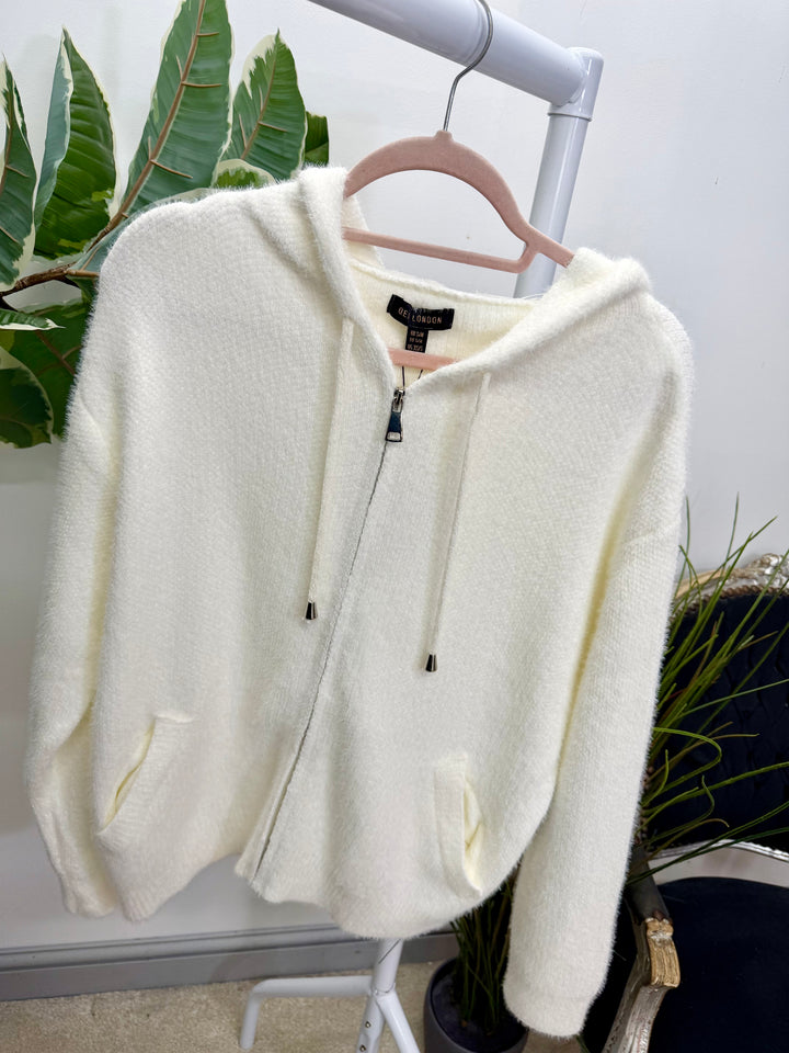 LADIES SOFT FLUFFY HOODY CARDIGAN - LEMON, AQUA, BROWN, PINK, WHITE