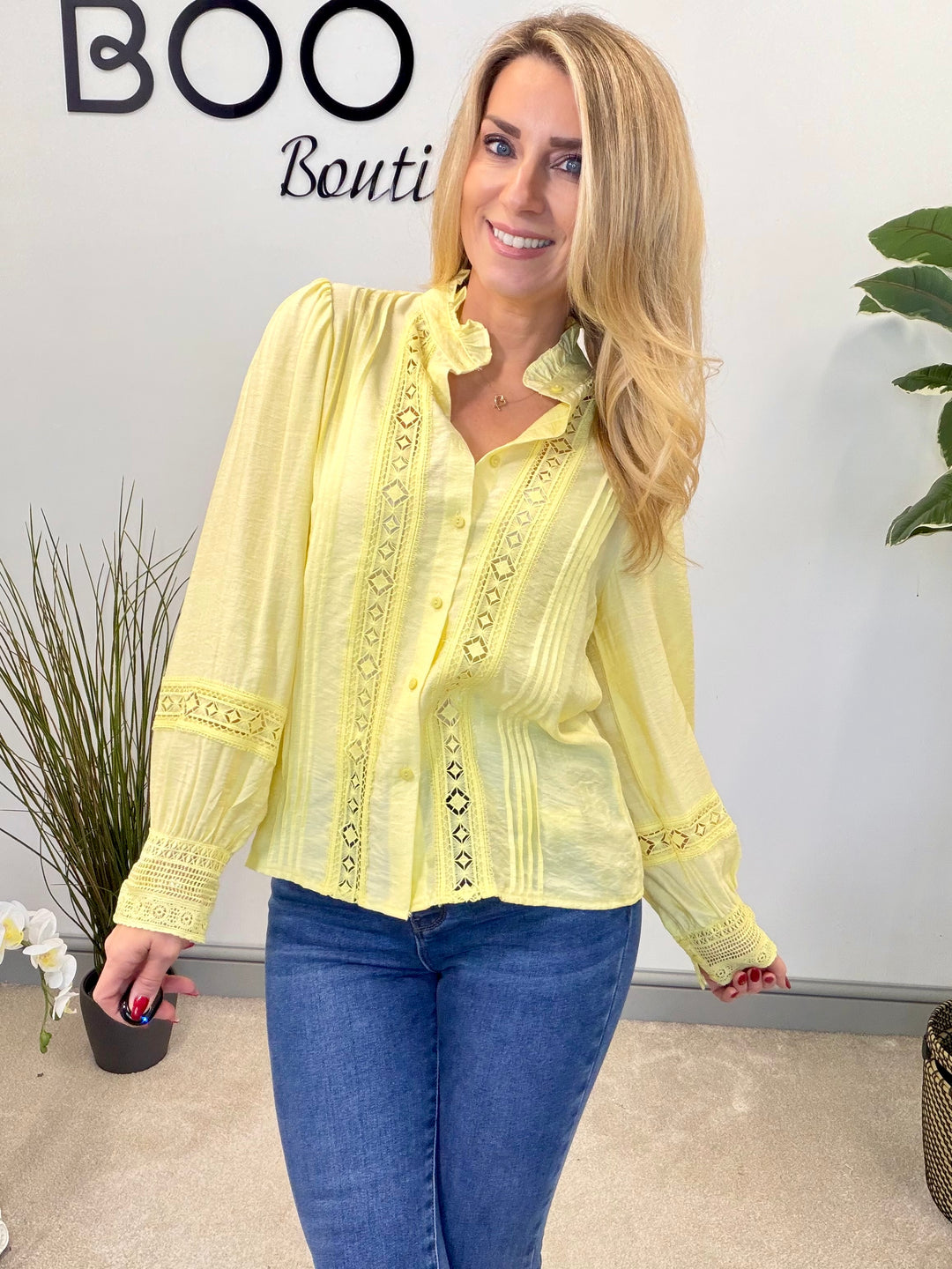 LADIES COTTON LACY BLOUSE SHIRT - WHITE, BLACK, YELLOW  & PINK