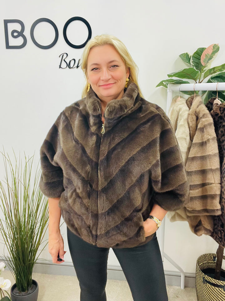 LADIES LUXURY FAUX FUR CAPE JACKET - BROWN, MINK, CREAM LEOPARD