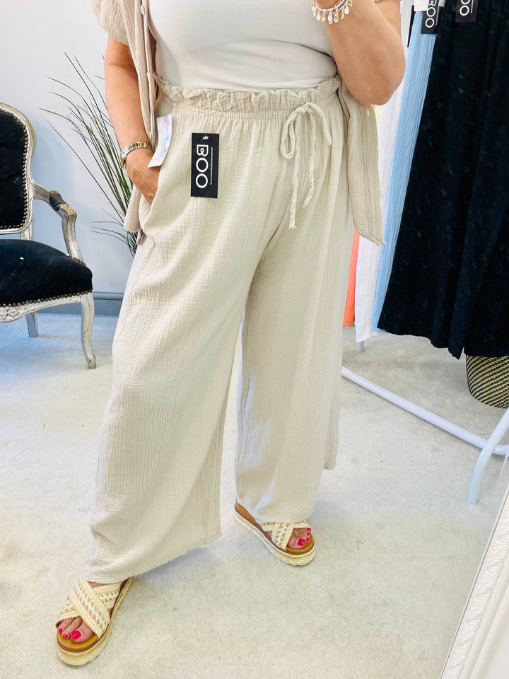 LADIES SUMMER CHEESECLOTH WIDE LEG PALAZZO TROUSERS