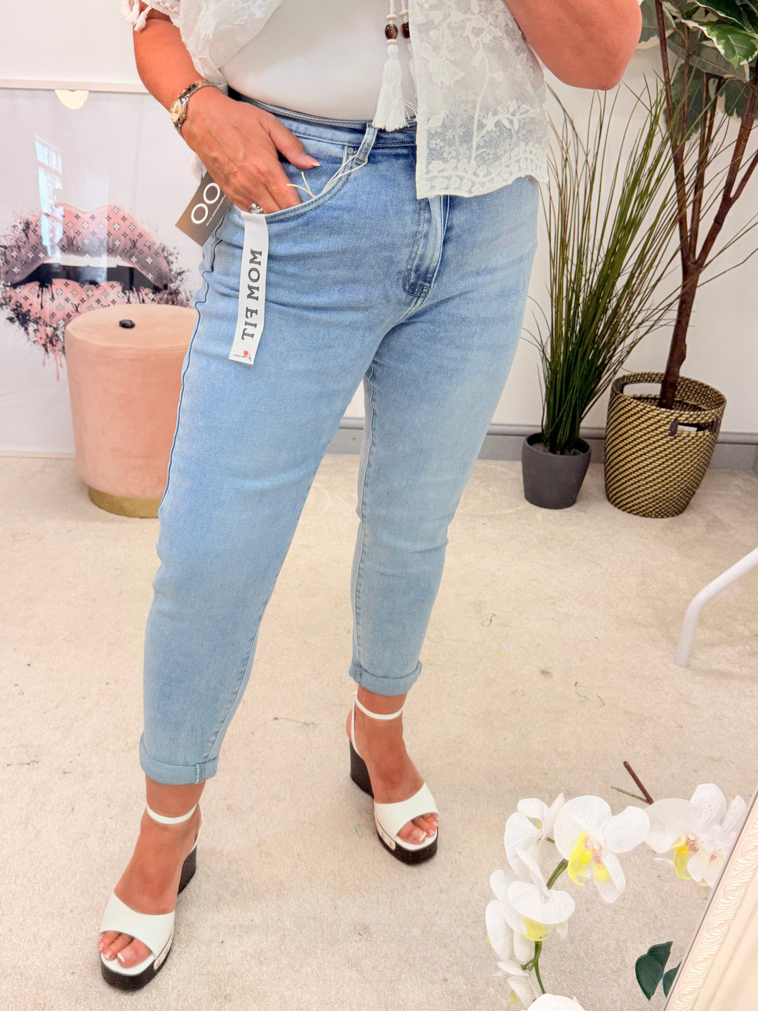 Ladies Blue Denim Mom Fit Jeans - size 6 to 14