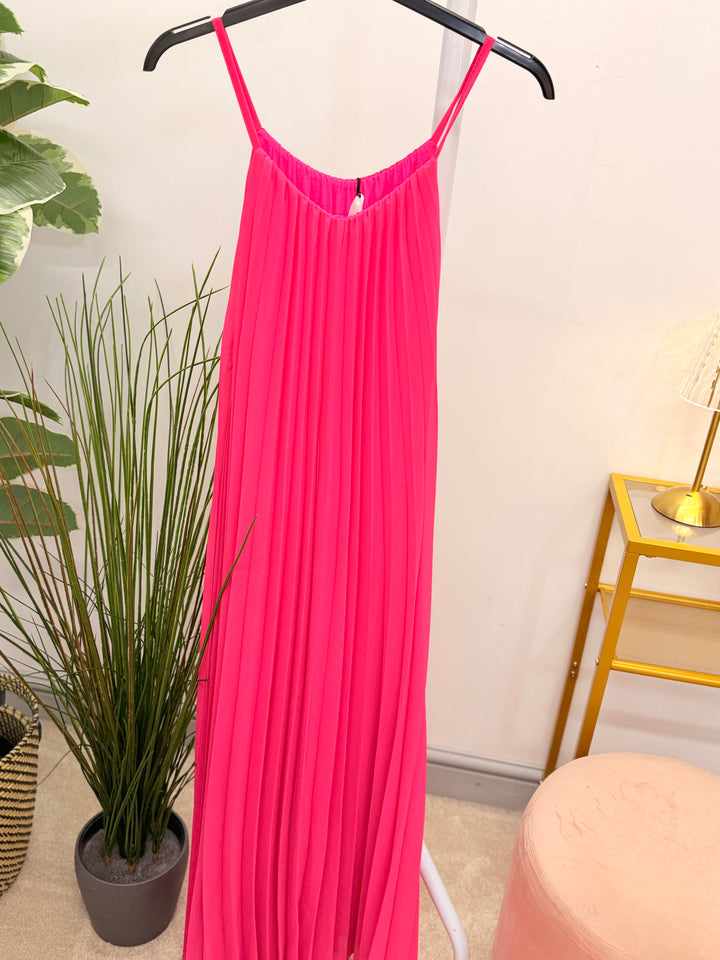 Ladies Chiffon Pleated Summer Maxi Dress - Red, Pink, Navy & White