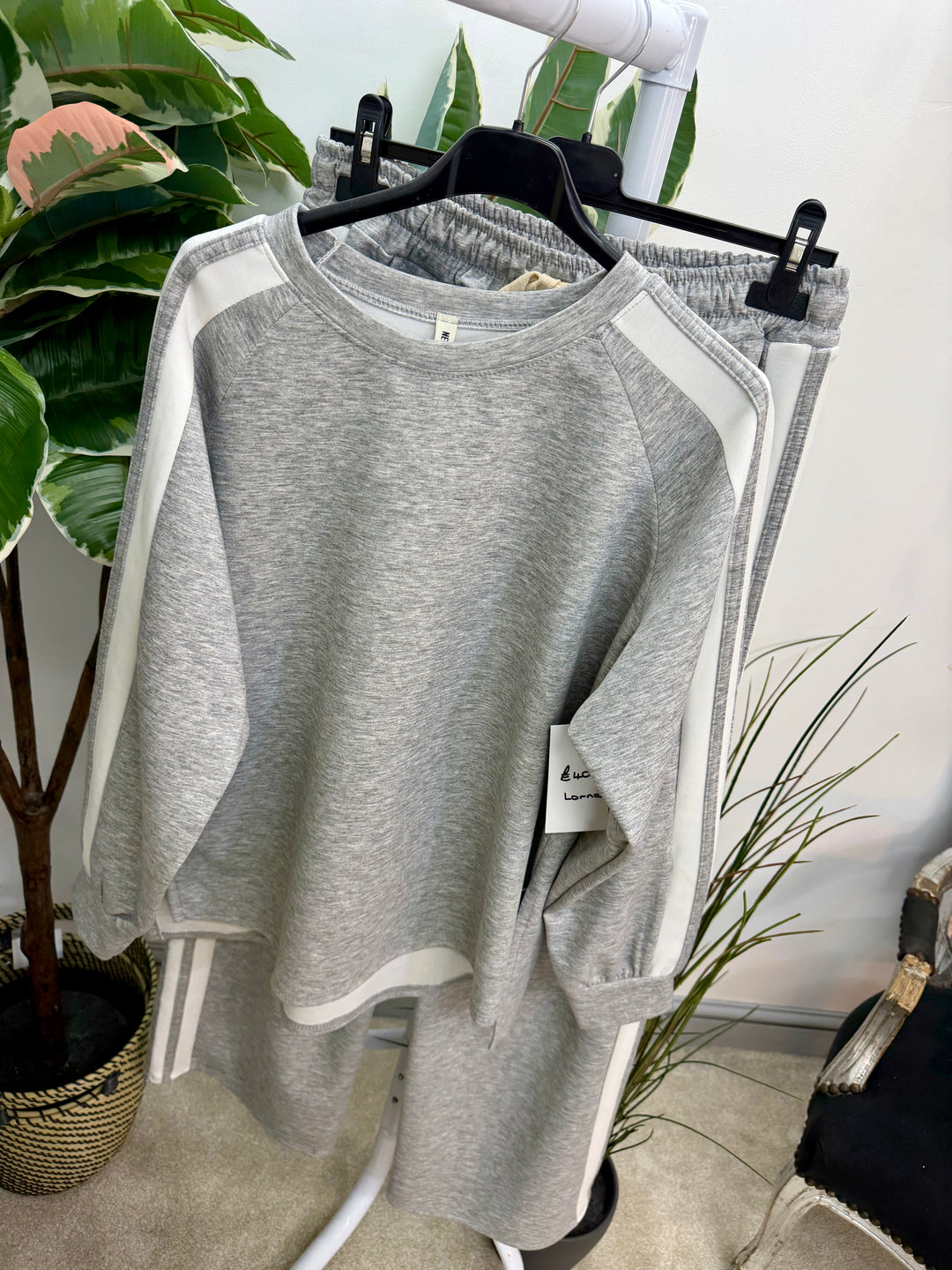 Ladies Fashion Wide Leg Tracksuit co ord set grey