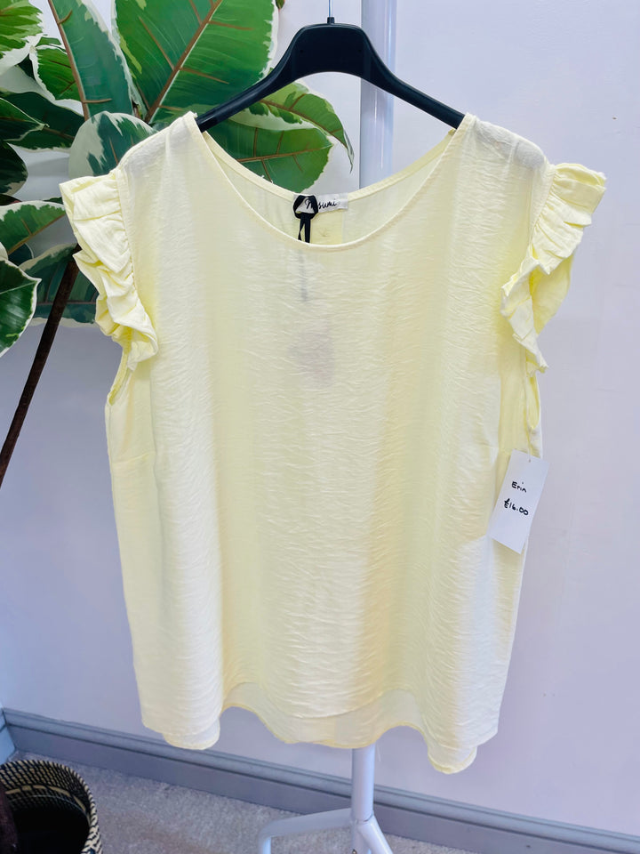LADIES WOMENS YELLOW LEMON CASUAL CAP SLEEVE TOP 