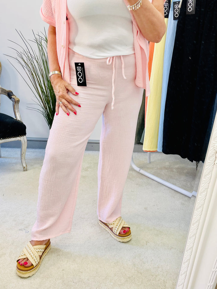 LADIES SUMMER CHEESECLOTH WIDE LEG PALAZZO TROUSERS