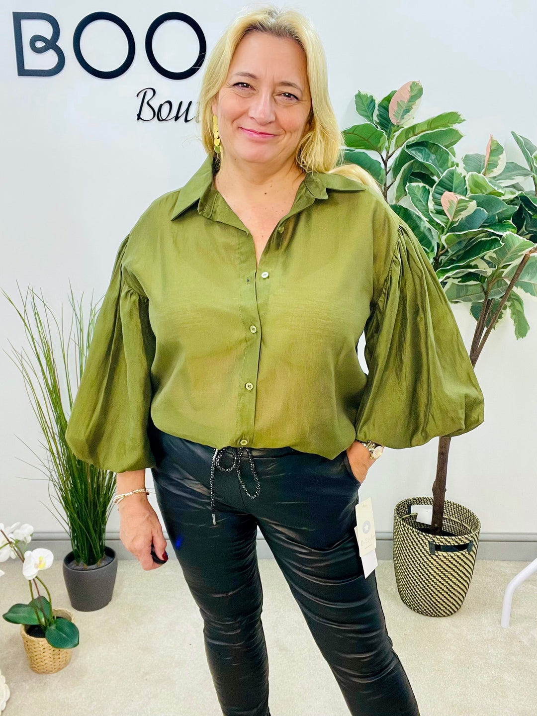 LADIES SHEER PUFF SLEEVE BLOUSE - OLIVE, BLACK, CREAM, TAUPE, WINE, BROWN