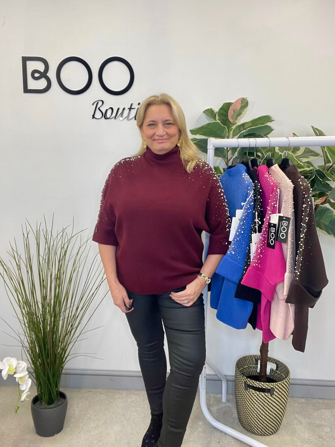 LADIES DIAMANTE SPARKLY JUMPER - FUSCHIA, PINK, BLACK, BERRY, BLUE, BROWN