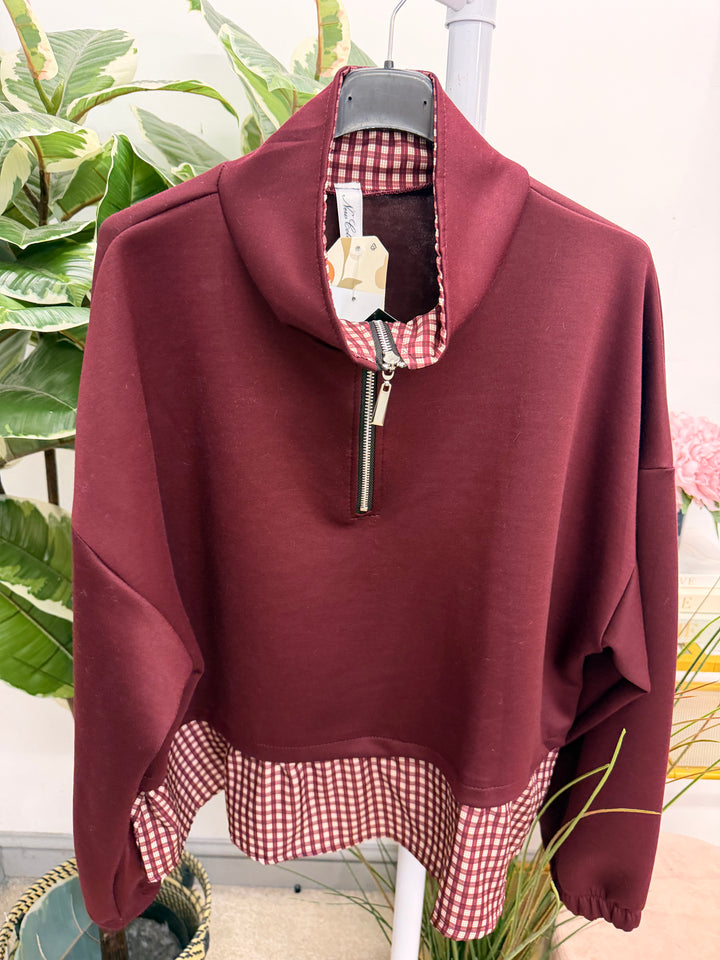 Womens scuba casual check shirt top - Black, Taupe, Beige, Brown, Wine, Navy