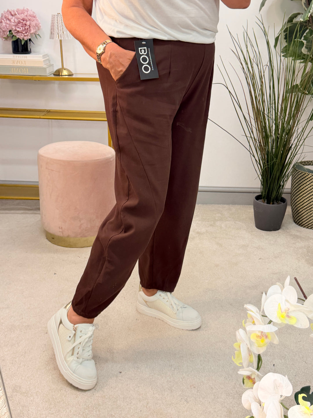 Ladies Fashion Balloon Leg Trousers - Black, Beige, Mocha & Brown