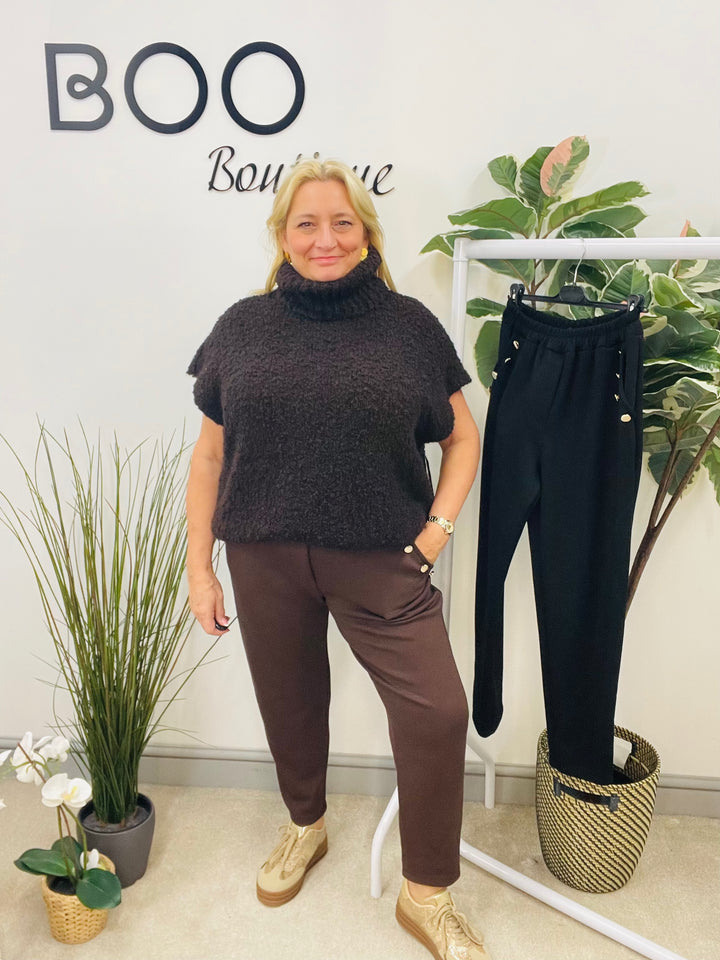 LADIES SCUBA ANKLE GRAZER TROUSERS - BLACK & BROWN