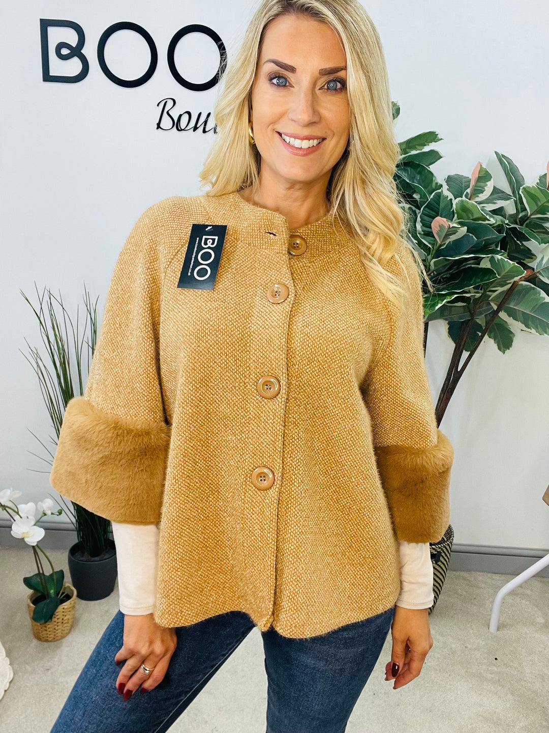 LADIES BOLERO FAUX FUR CARDIGAN JACKET - BLACK, CREAM, CAMEL, KHAKI & BROWN