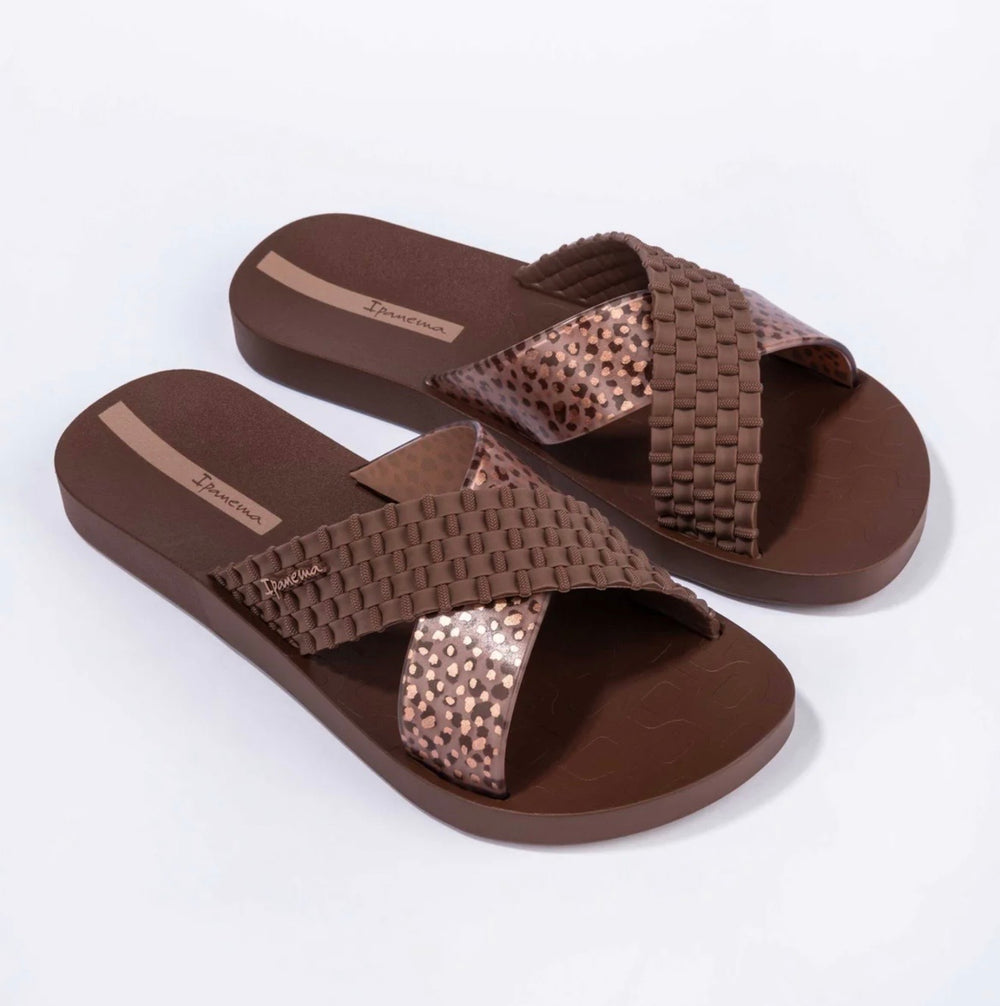 Ladies Ipanema Leopard Slider Sandals - brown, black, beige