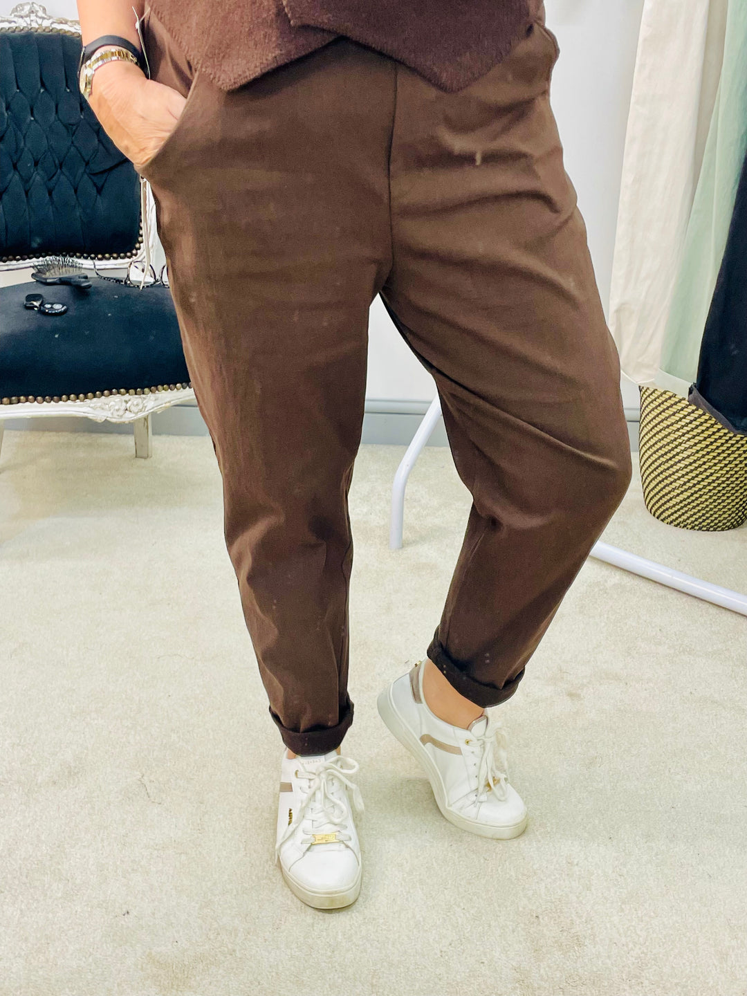 LADIES STRETCH CASUAL MAGIC TROUSERS - BROWN, KHAKI, BEIGE, TAUPE & BLACK