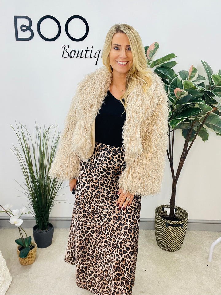 LADIES SHAGGY FLUFFY BOLERO JACKET - BEIGE, GREY & BROWN